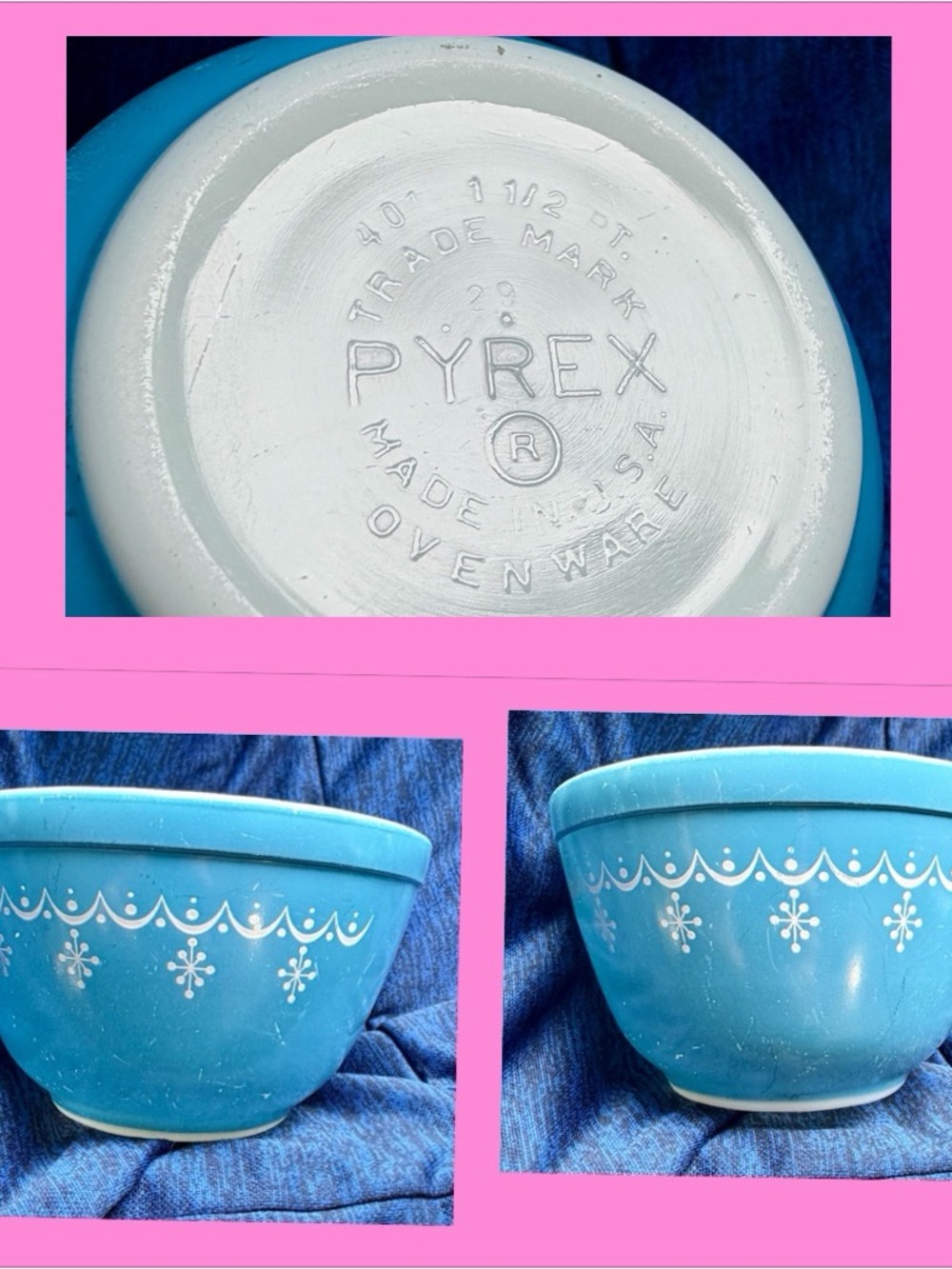 Vintage Pyrex Snowflake Blue Garland 401 Mixing Bowl